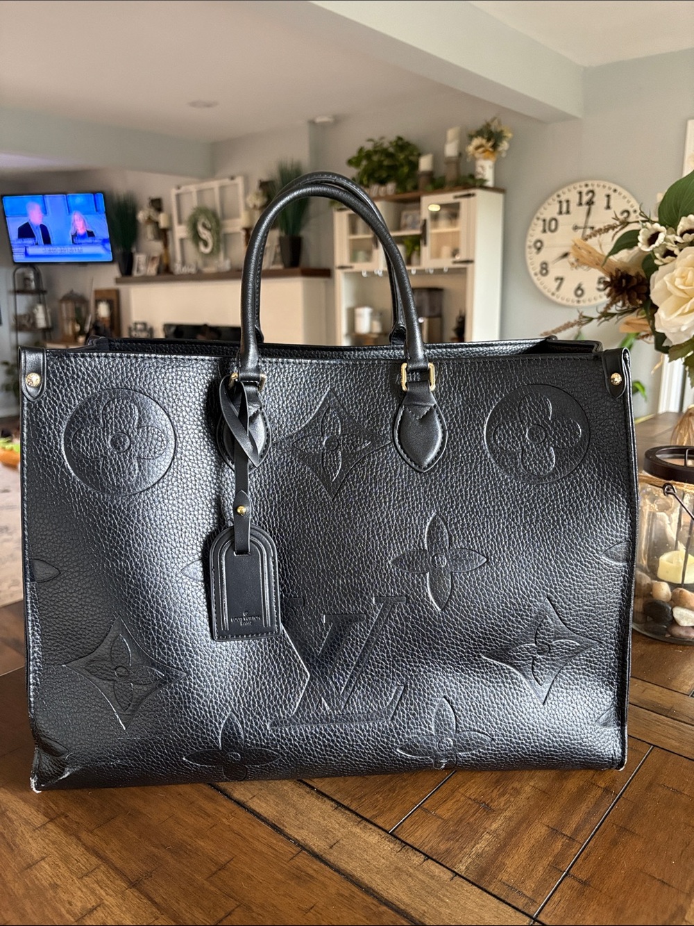Fashion GM Sized Black Tote Bag with Handles and Long Strap Orange Interior